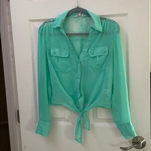 Blue/Green button-up blouse